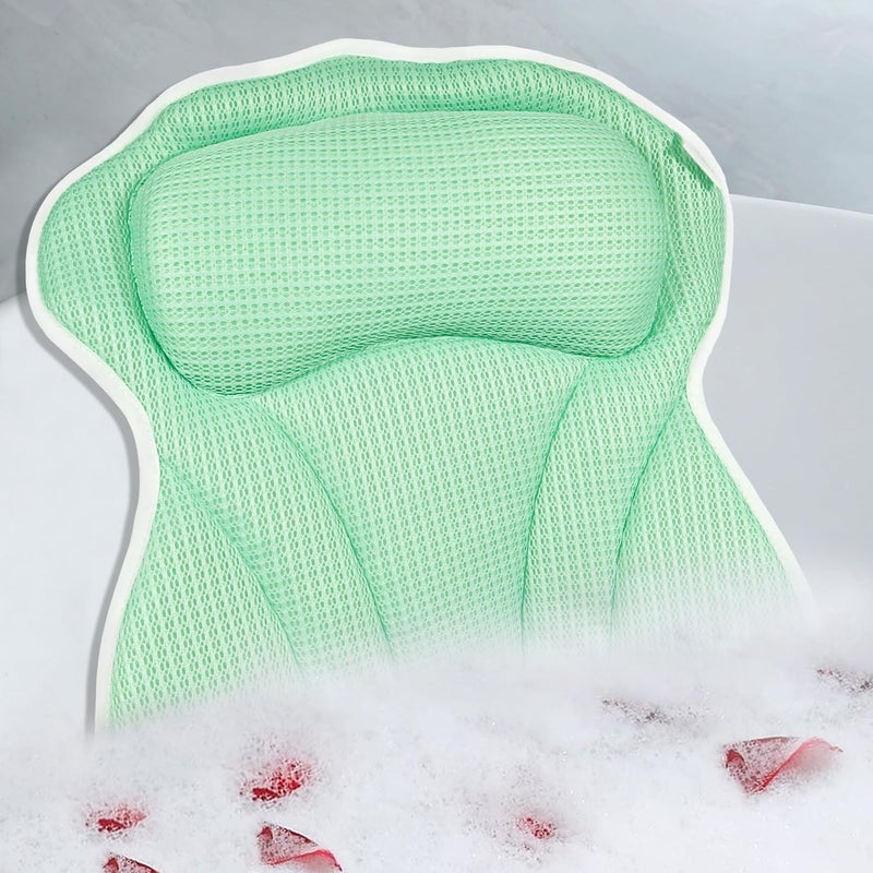 CONBELLA Bath Pillow, Bath Pillows for Tub Neck and Back Support, Bathtub Pillows for Head and Neck with 6 Strong Non-Slip Suction Cups, 4D Air Mesh, Bath Accessories Spa Gifts for Women(Green) - Image 1